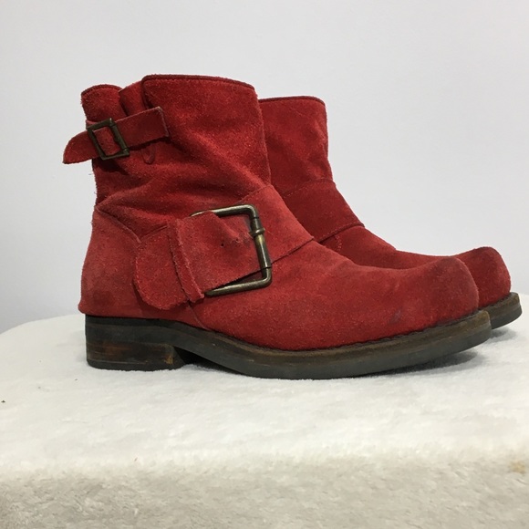 JEFFREY CAMPBELL Red Suede Booties boots buckles - Picture 2 of 16